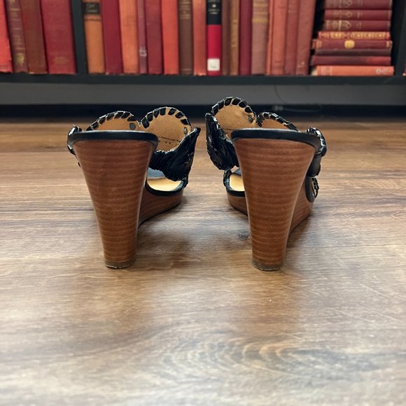 Jack Rogers Black Luccia Leather Wedge Sandal Sz 7.5 - Picture 8 of 12